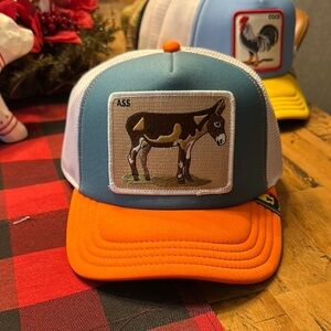 NWT- Goorin Bros. Trucker Hat with Donkey Patch - Blue and Orange